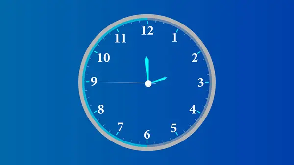 Digital round clock isolated first spent time on blue color illustration background.