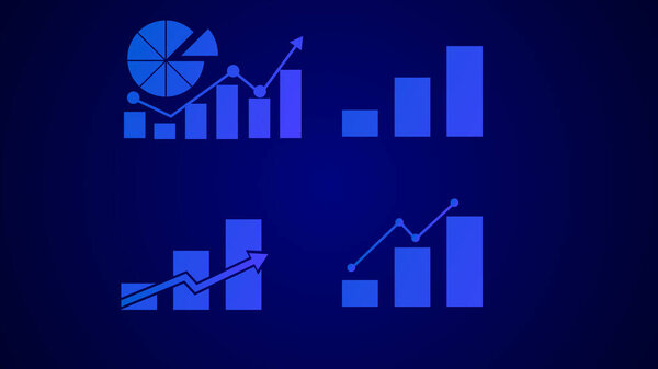 Голубой цвет бизнес-графика и стрелка успеха на темно-синем фоне.