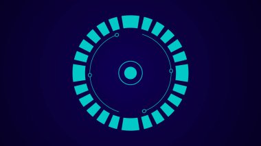 Digital technology glowing cyan and white color HUD elements with geometric shape background.