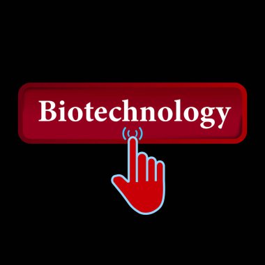 Dikdörtgen Biyoteknoloji düğmesi tasarımına tıklayın, Siyah arkaplanda izole edilmiş parmak tuşuna basın.