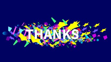 Teşekkürler metni üzerinde renkli tasarım illüstrasyon arka planında soyut renksiz konfeti.