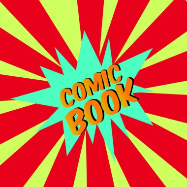 Çizgi roman! çizgi roman metni Pop sanat tarzı Radyal çizgiler arkaplan patlaması illüstrasyonu