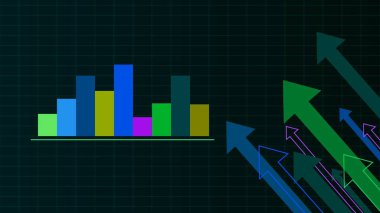 Izgara hattı arka planında yükselen çizgi grafik oku ve borsa ile soyut mali tablo