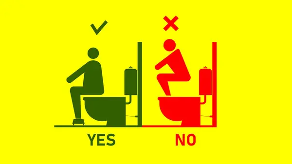 Tuvalette düzgünce oturmak için posterler uyarısı. Banyo simgesi resimleme arkaplanı.