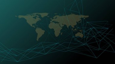Abstract global network connection. World map point and line composition on green background Abstract dark green color evening sky with starry and half moon.d.