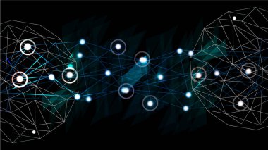 Communications network data process activity, data connect technology illustration background.
