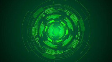 Green color digital technology HUD elements and fingerprint Scanning lock system illustration background.