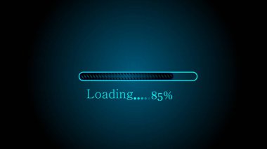 Abstract glowing cyan and black color waiting loading bar illustration on black background.