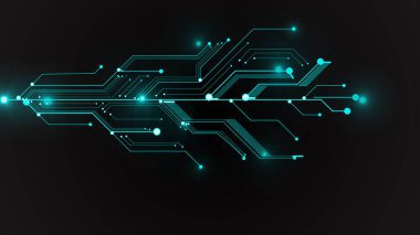 Digital technology HI-tech circuit board glowing data concept line on black illustration background.