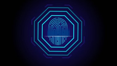 Hi-tech technology fingerprint scanning security system illustration background.