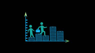 İki iş adamı bir iş grafiği üzerinde aşağı yukarı döngü çizimi.