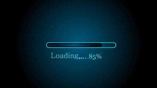 Abstract glowing cyan and black color waiting loading bar illustration on black background.