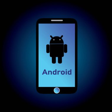Android logoti akıllı telefona yazdırıldı. android logo tasarımı resimleme arkaplanı.