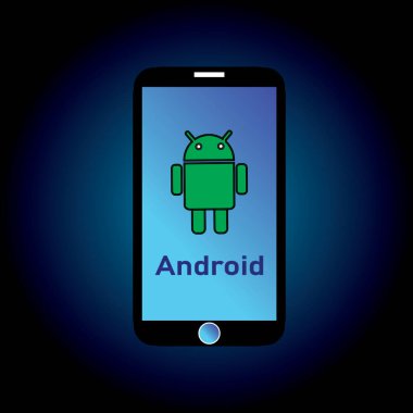 Android logoti akıllı telefona yazdırıldı. android logo tasarımı resimleme arkaplanı.