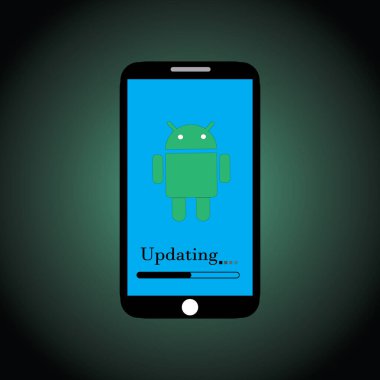 Android logoti akıllı telefona yazdırıldı. android logo tasarımı resimleme arkaplanı.