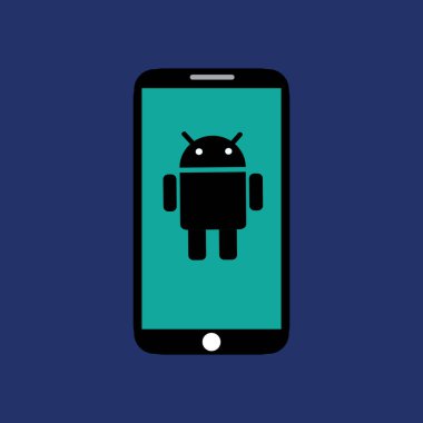 Android logoti akıllı telefona yazdırıldı. android logo tasarımı resimleme arkaplanı.