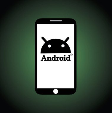 Android logoti akıllı telefona yazdırıldı. android logo tasarımı resimleme arkaplanı.