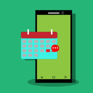 Arka plandaki kırmızı renk takviminde cep telefonu ....