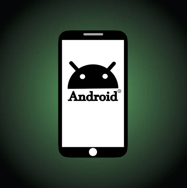 Android logoti akıllı telefona yazdırıldı. android logo tasarımı resimleme arkaplanı.