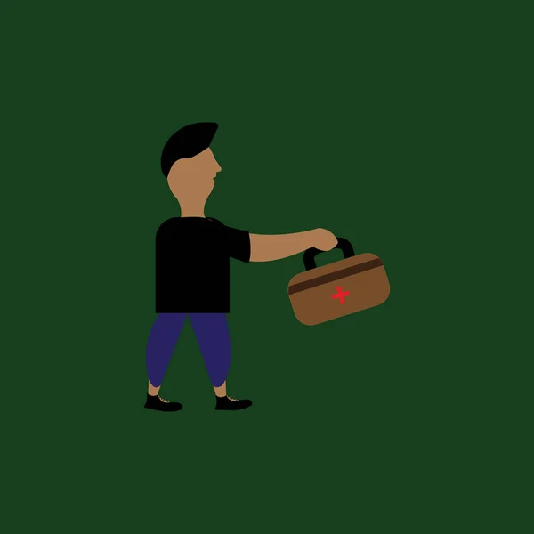 Medicine first aid box line icon with man . illustration background.