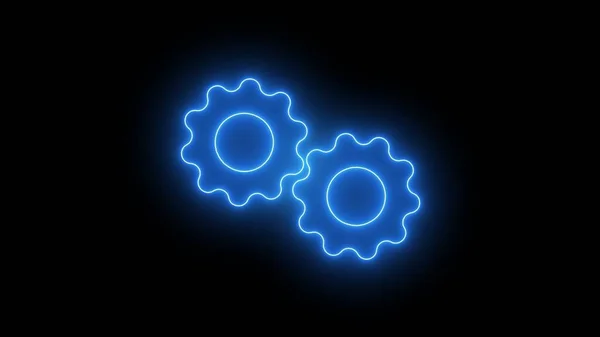 Cyan color gear wheel icon illustration on black background.