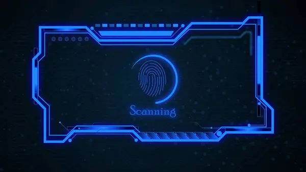 Digital technology of fingerprint sensor scan illustration blue background.