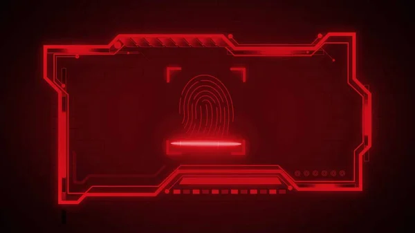 Digital technology of fingerprint sensor scan illustration red background.