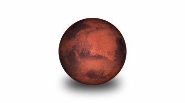 Mars gezegeni beyaz arka planda izole edilmiş. 3D gerçekçi fotoğraf. Vd_1265