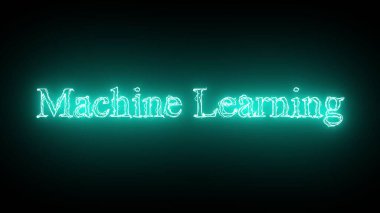 Soyut neon parlayan Cyan renk Makinesi Öğrenme simgesi siyah arkaplanda izole.