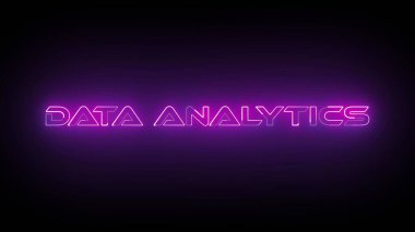 Pembe renkli neon ışıklı veri analiz simgesi siyah arkaplanda izole edildi.