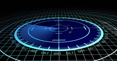 Aircraft and ship scanner by radar. Radar scanner search for enemy aircraft and ship. 3d view of radar scan over 4k resolution.