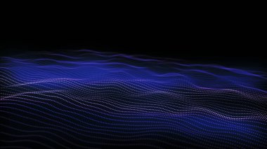 Colorful particles wave motion background. Techy wave particles background.