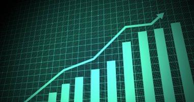 Business graph showing business success with arrow. arrow growth with grid line and world map background.