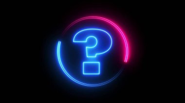 Blue and pink color glowing neon line circle with question mark. black background . illustration background.