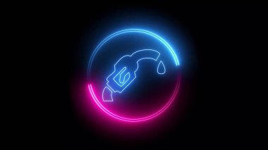 Oil pump or pump jack icon with glowing neon line isolated on black background. abstract illustration background.