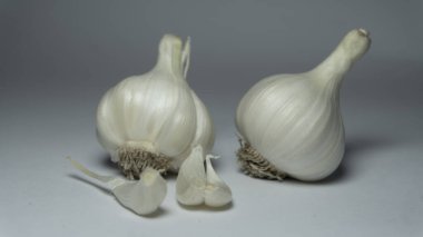 Healthy garlic on a white background. Garlic spice on white.