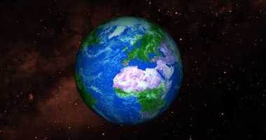Beautiful green 3d earth on space. .front view of the earth from space with clouds and green landscapes full view earth 4k resolution.