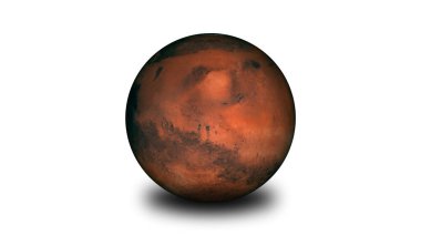 Mars in Space - Zoomed in Footage of Mars reflecting Sunshine. the Mars shining with small star. Shining Mars in Space. illustration background.