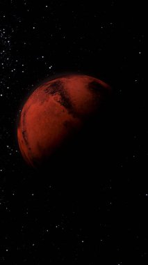 Mars in Space - Zoomed in Footage of Mars reflecting Sunshine. the Mars shining with small star. Shining Mars in Space. illustration background.