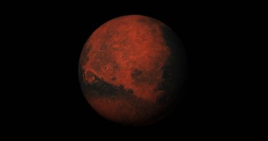 Planet mars sun rise isolate on dark. front view of Mars planet from 3d space. full 3d view of Mars 4k resolution.