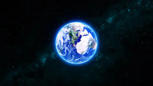 Shine light and glow small stars with Earth to realistic style from cosmos. Globe is centered in frame. illustration background.