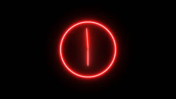 Glowing neon clock on black. time 06:00 o clock.
