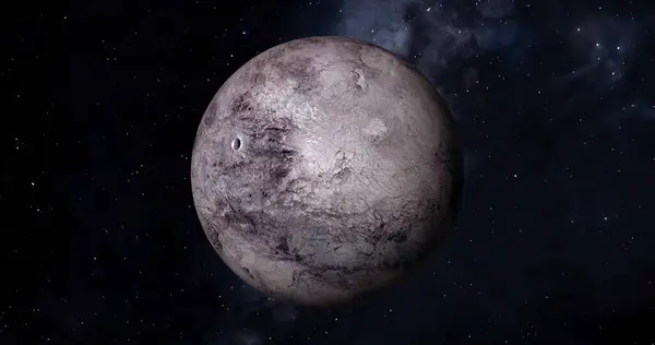 架空のエリス サンは星を背景に暗い背景で上昇します 宇宙から見たエリス惑星の正面図です エリス4K分解能の全3Dビュー ロイヤリティフリーのストック画像