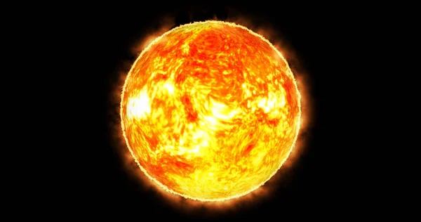 3D太陽は 宇宙からの黒の 4Kのクローズアップ太陽の眺めに隔離されます 太陽の表面に溶岩を振って 3Dレンダリング日以上4K解像度 ストック写真