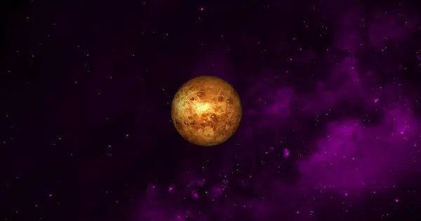 Solar System Concept. View of Full Big Planet Venus from Space on a black sky background.Venus surface without clouds. Title space on the right. Realistic 3D render of Venus and stars.Venus surface without clouds. Title space on the right. Realistic 