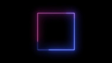 Neon ışıklı patika dörtgen animasyonu siyah arkaplanda izole edildi. Sonsuz dörtgen döngüler. Dörtgen çizmek için soyut ışık.