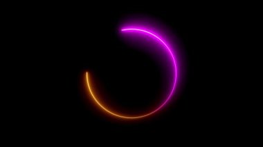 Dairesel şekil çerçeve kırmızı parlayan neon ışıklar siyah ekranda döngü animasyonu. 4K