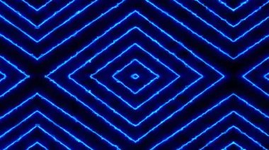 Mavi Renkli Neon ışığı geometrik parlak çizgi animasyonu. Canlandırılmış neon hat hareketi arka planda 44k