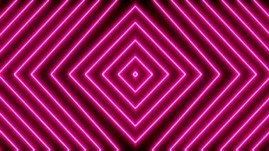 Kırmızı Renkli Neon ışığı geometrik parlak çizgi animasyonu. Canlandırılmış neon hat hareketi arka planda 44k