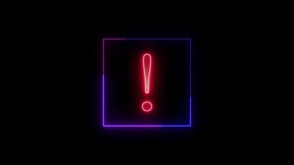 Felkiáltás Mark Icon Design Színes Neon Fények Felkiáltójel Izzó Megvilágított — Stock videók